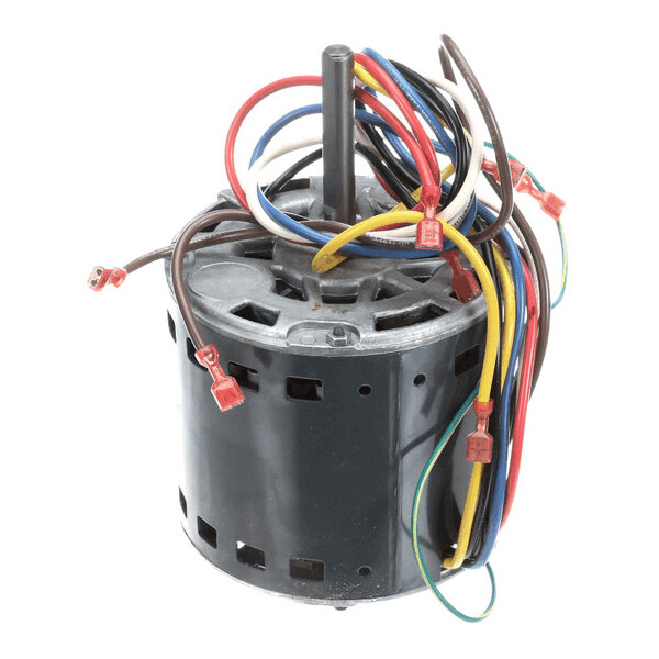 A cylindrical electric motor with multiple colored wires extending from the top.