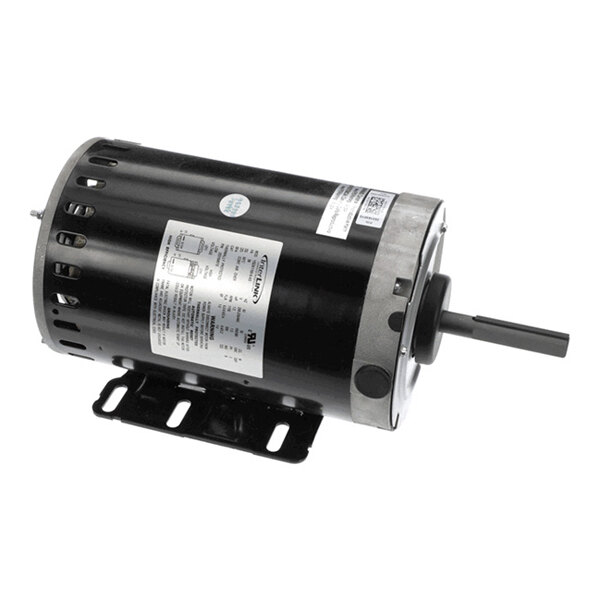 A cylindrical black electric motor with a mounting bracket and a protruding shaft.