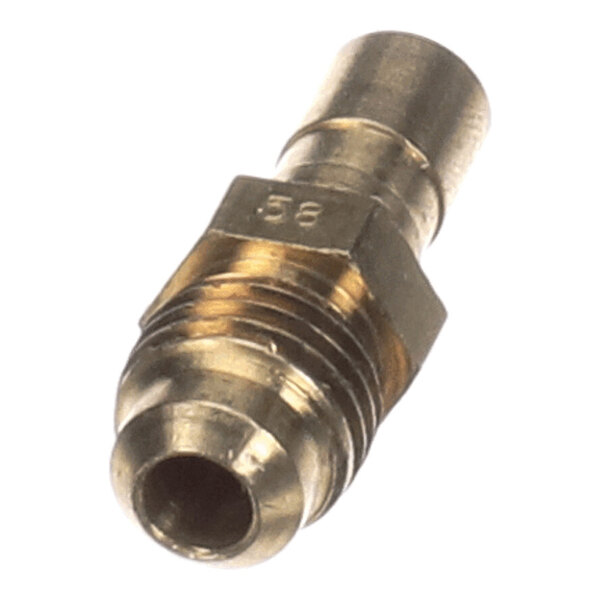 A metallic, threaded nozzle or orifice with a hexagonal section and a small central opening, marked with the number 58.