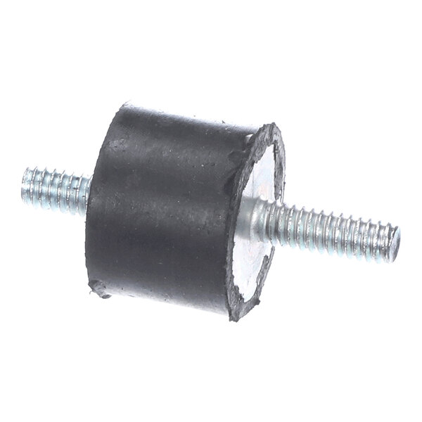 A cylindrical black rubber component with threaded metal studs protruding from both ends.