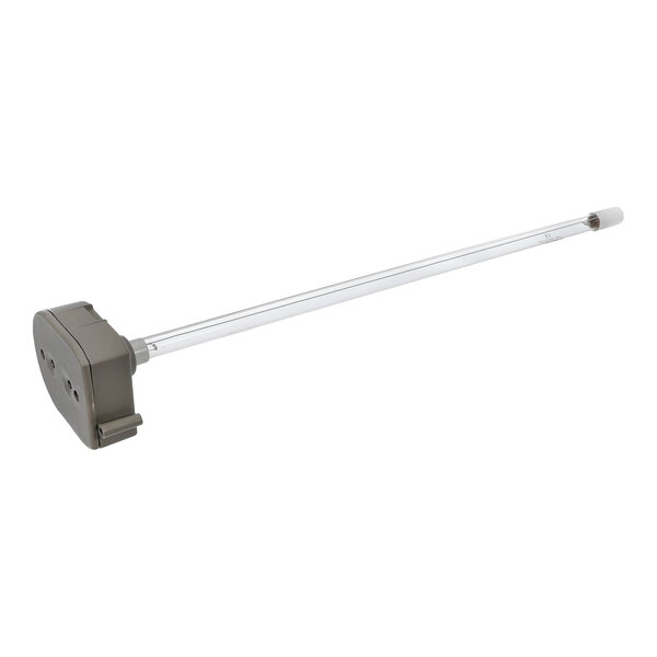 A long, clear tube with a gray rectangular base and a small cap at the end, resembling an ultraviolet lamp or bulb.