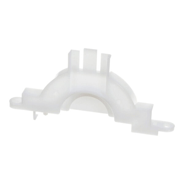 A translucent, white plastic component with a curved central section, two mounting holes on either end, and three vertical tabs on top.
