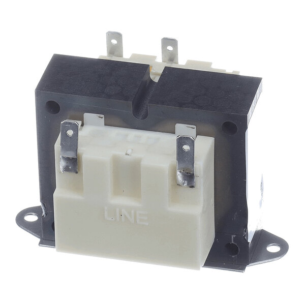 A rectangular electrical transformer with a black core, white plastic terminal block labeled 'LINE,' and multiple metal connection terminals.