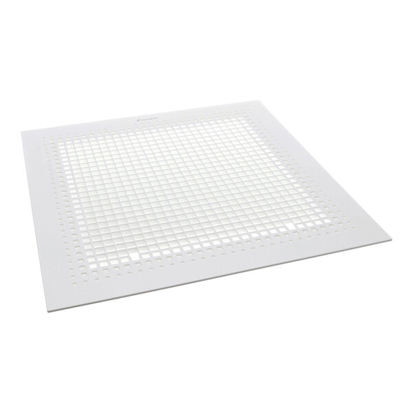 A white, square, perforated grille with a grid pattern and a flat border.