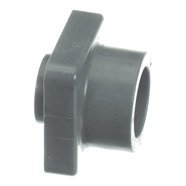 A black, cylindrical plastic component with a square flange and a hollow center opening.