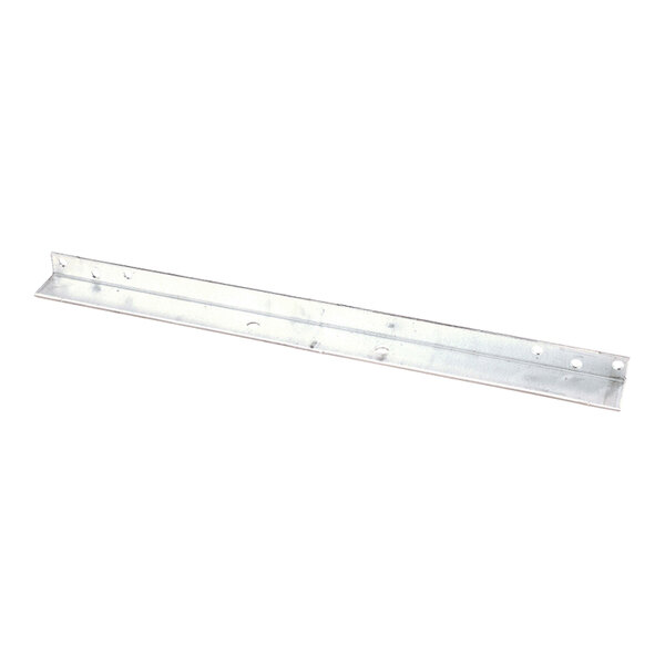 A long, metallic L-shaped bracket with several evenly spaced holes along its length.