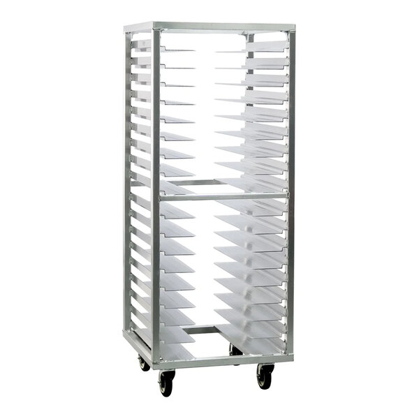 New Age Industrial 18-Pan Universal Mobile Stepped-Angle Aluminum Roll-In Sheet Pan Rack 1637