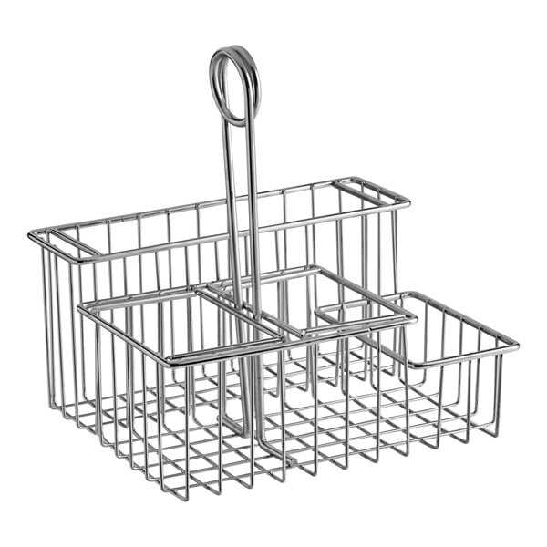 Clipper Mill by G.E.T. 8" x 6 3/4" Chrome Metal 4-Compartment Condiment Caddy - 12/Case