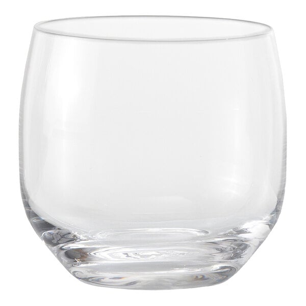 A clear, smooth, rounded glass with a thick base, suitable for serving drinks.