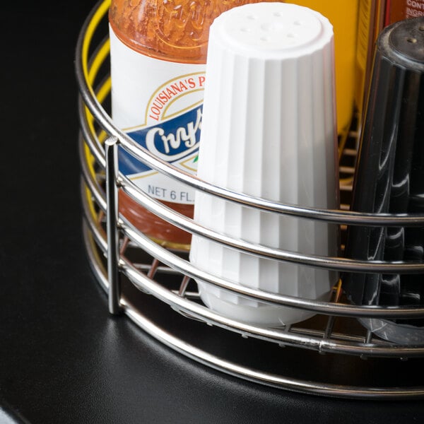 Clipper Mill by G.E.T. 7 1/2" Stainless Steel Round Condiment Caddy with Card Holder - 12/Case
