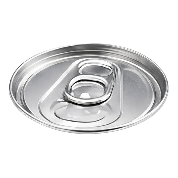 A round, silver-colored metal pull tab lid, similar to those found on beverage cans, shown against a white background.