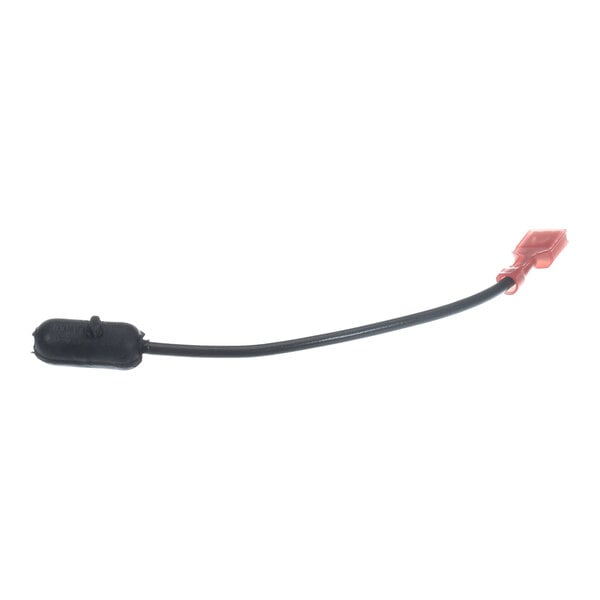 A black wire with a fuse holder on one end and a red connector on the other end.