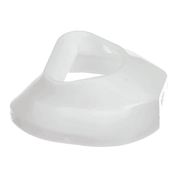 A white, translucent, irregularly shaped plastic component with a central opening.
