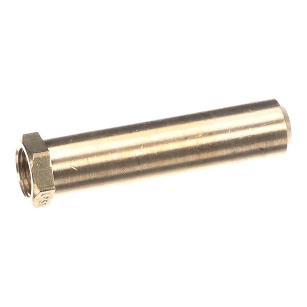 A metallic cylindrical component with a hexagonal nut on one end, likely used as a fitting or connector.