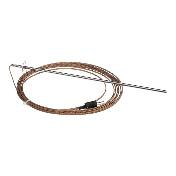 A coiled cable with a metal probe and a plug connector at one end, likely used for temperature measurement.