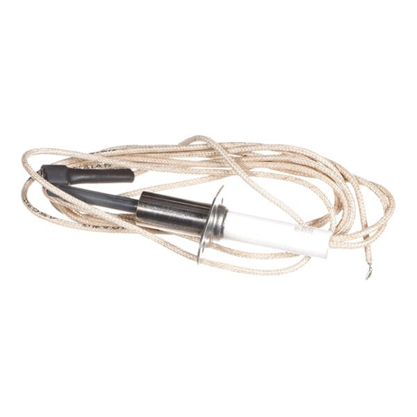 A coiled cord attached to a metal and ceramic component, likely an electrical igniter.