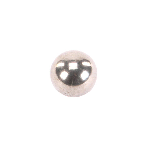 A single shiny metallic ball bearing is shown against a white background.