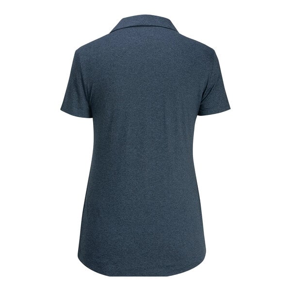 A navy heather short-sleeve polo shirt shown from the back.