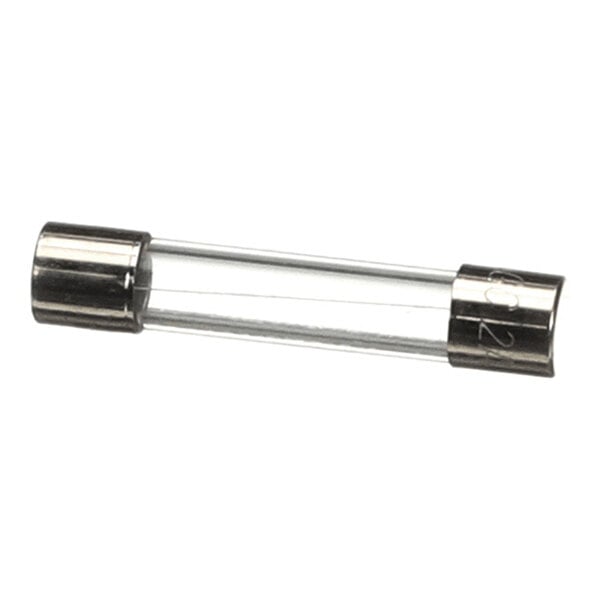 A cylindrical glass fuse with metal caps on both ends.