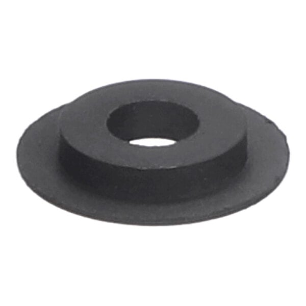 A black, round, flat washer-like component with a raised central ring and a hole in the middle.