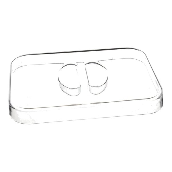 A clear rectangular plastic cover with a raised central handle.