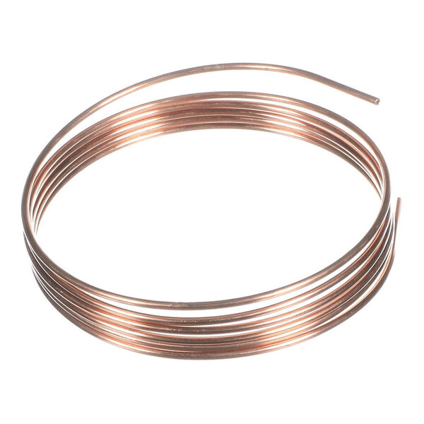 A coiled length of thin, metallic tubing with a shiny, copper-like appearance.