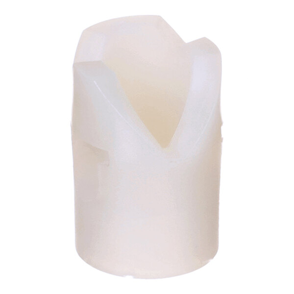A translucent, cylindrical plastic component with a V-shaped notch at the top.