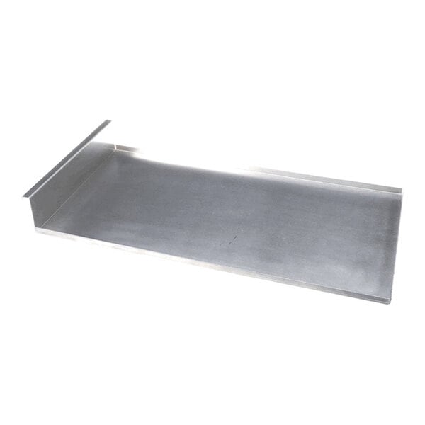 A rectangular metal tray with raised edges on three sides.