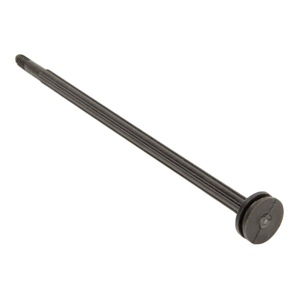 A long, slender metal rod with a threaded end and a flat, circular head.