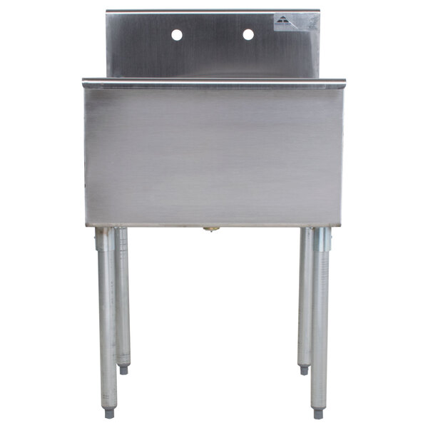 A stainless steel Advance Tabco commercial sink with legs.