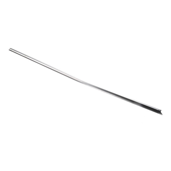 A long, narrow, metallic strip with a slight curve, photographed against a white background.