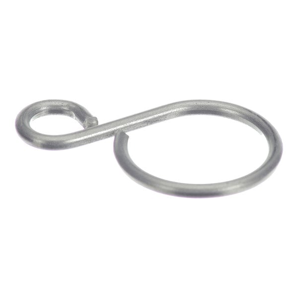 A metal wire formed into two connected loops, one larger and one smaller, resembling a figure-eight shape.