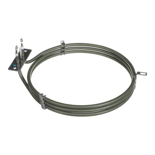 A circular metal heating element with two electrical terminals and mounting brackets.