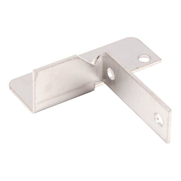 A metal L-shaped bracket with three holes for mounting.
