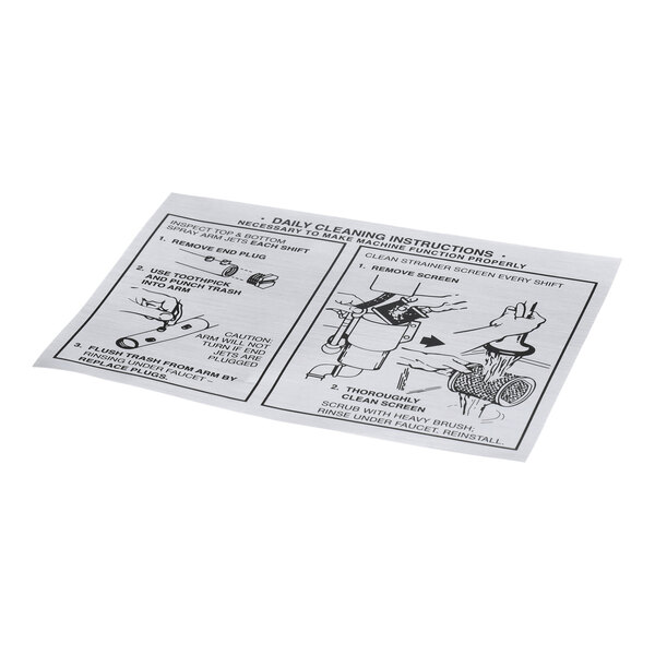 A rectangular decal displaying illustrated daily cleaning instructions with text and diagrams.