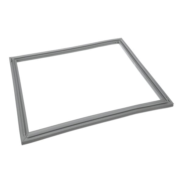 A rectangular gray rubber or silicone gasket with a groove running along its inner edge, laid flat on a white surface.
