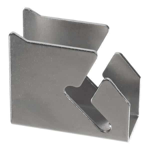 A metal bracket with angled edges and a slot in the center, designed for structural support or mounting purposes.