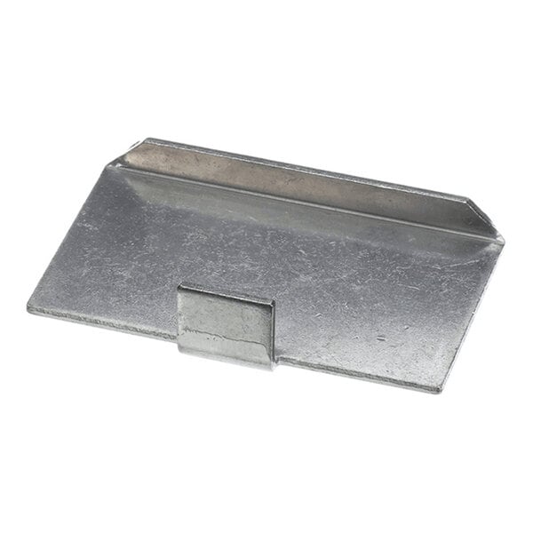 A rectangular metal plate with a raised edge and a small bent tab in the center.