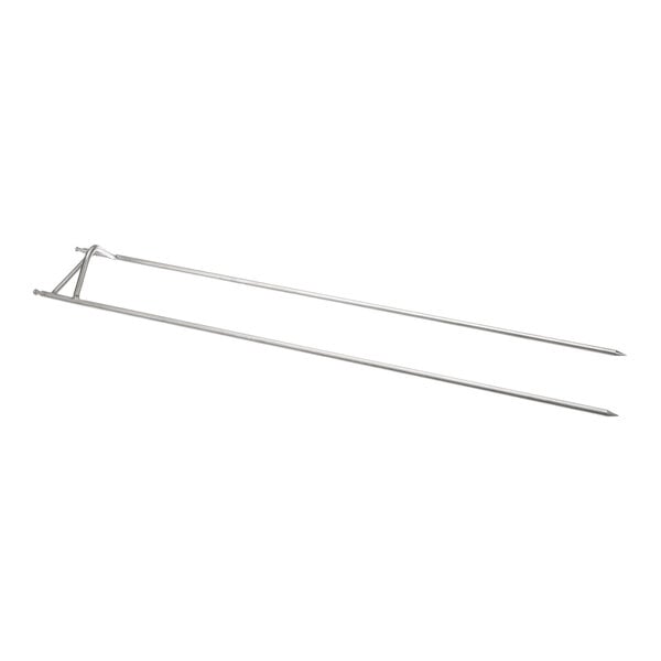 A long, double-pronged metal fork with pointed ends and a simple handle structure.