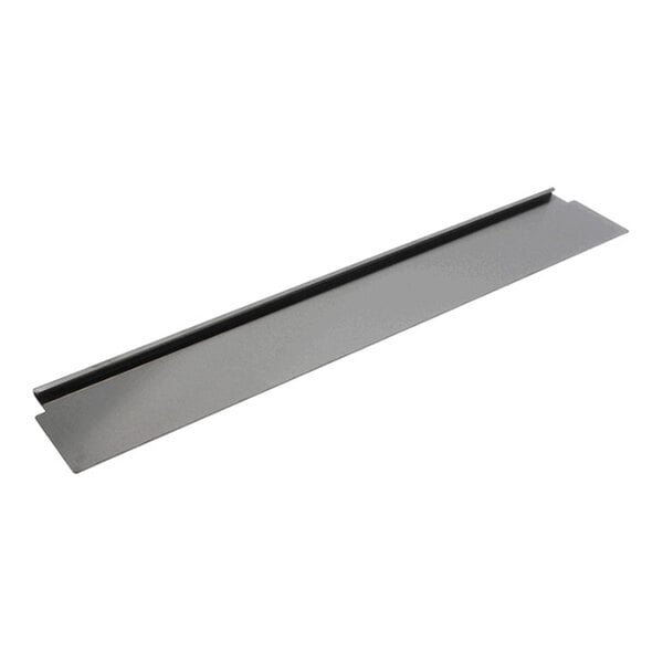 A long, flat, rectangular metal piece with a raised edge along one side.