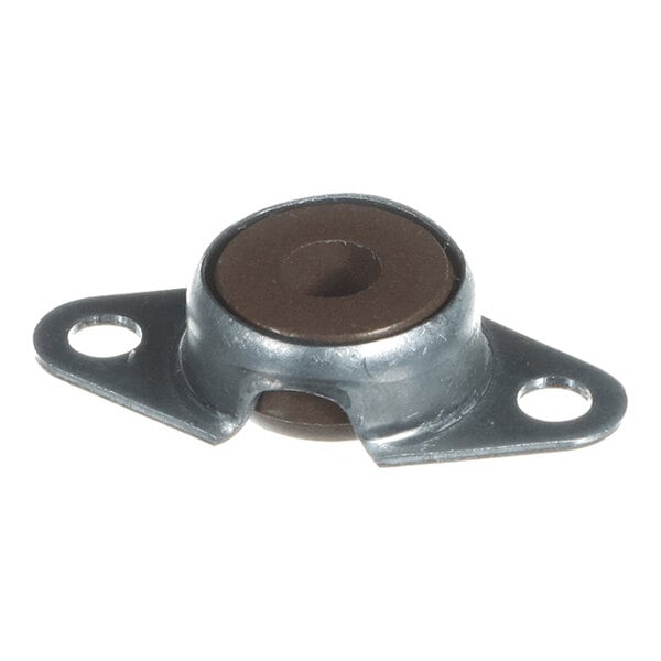 A small metal and brown circular component with two mounting holes on either side, likely a bearing assembly.