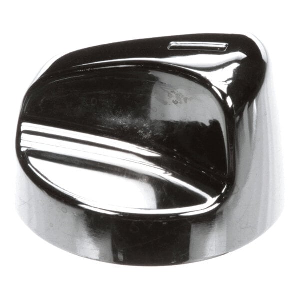 A shiny, metallic control knob with a smooth, rounded shape and a grooved grip area.