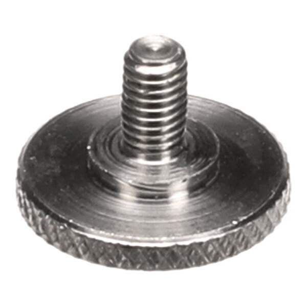 A metal thumb screw with a knurled edge and a threaded shaft.