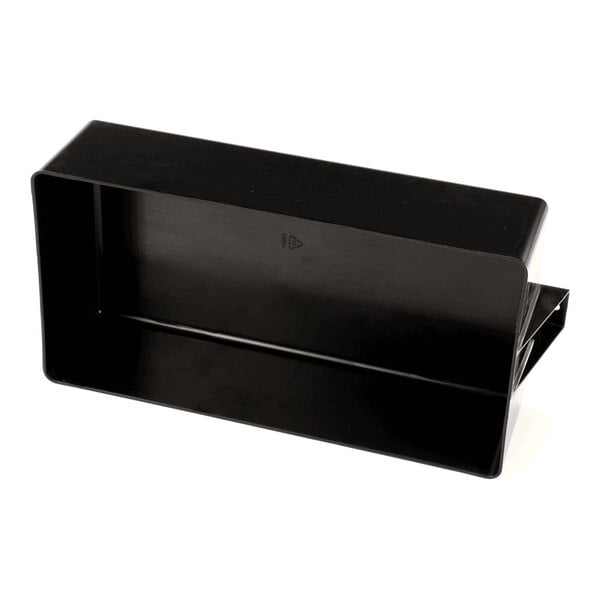 A black rectangular plastic container with an open top and angled sides.