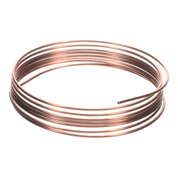 A coiled length of thin, metallic tubing with a shiny, copper-like appearance.