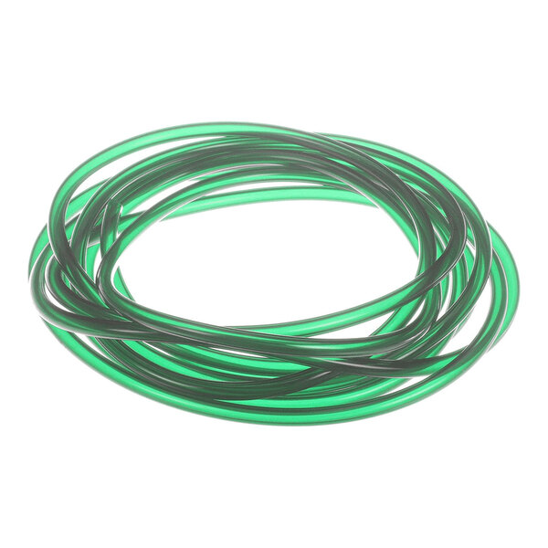 A coiled, translucent green hose with a smooth surface.