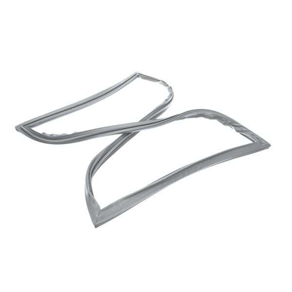 Two gray, flexible, rectangular gasket seals are shown lying on a white background.