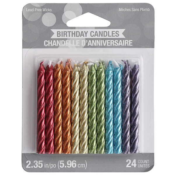 Creative Converting 24-Count 2 3/8" Metallic Rainbow Color Spiral Candles - 12/Case