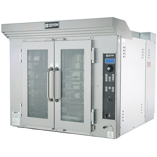 A Doyon Circle Air liquid propane bakery convection oven with glass doors.