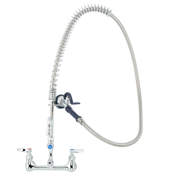 A T&S chrome pet grooming faucet with hose attachment.